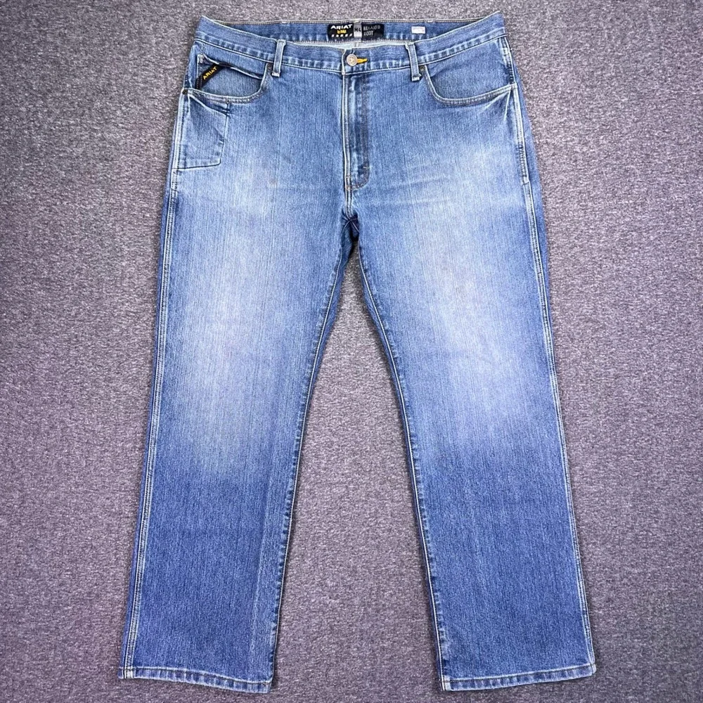 Ariat Rebar M4 Jeans Mens 41x31 Light Wash Cowboy Relaxed Bootcut Workwear Denim